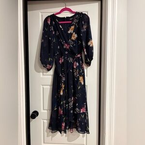 DKNY navy blue floral high low dress